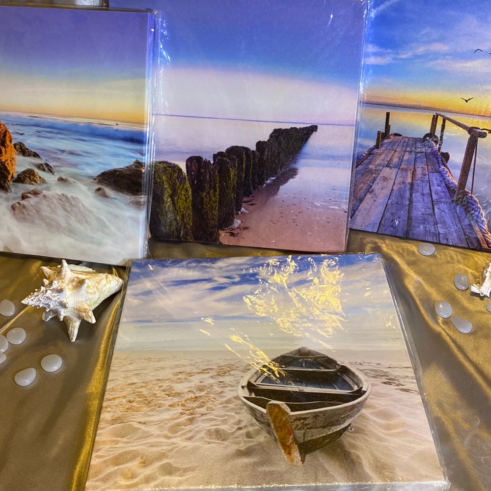 Gorgeous seascape canvass pictures. Set of 4. 12” x 12”